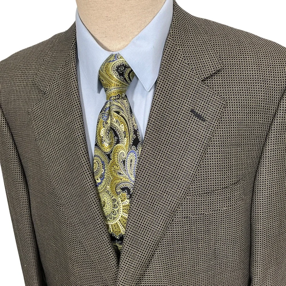 Canali Saks Fifth Avenue Blazer Mens 44L Black Beige Micro Square Silk Wool Coat